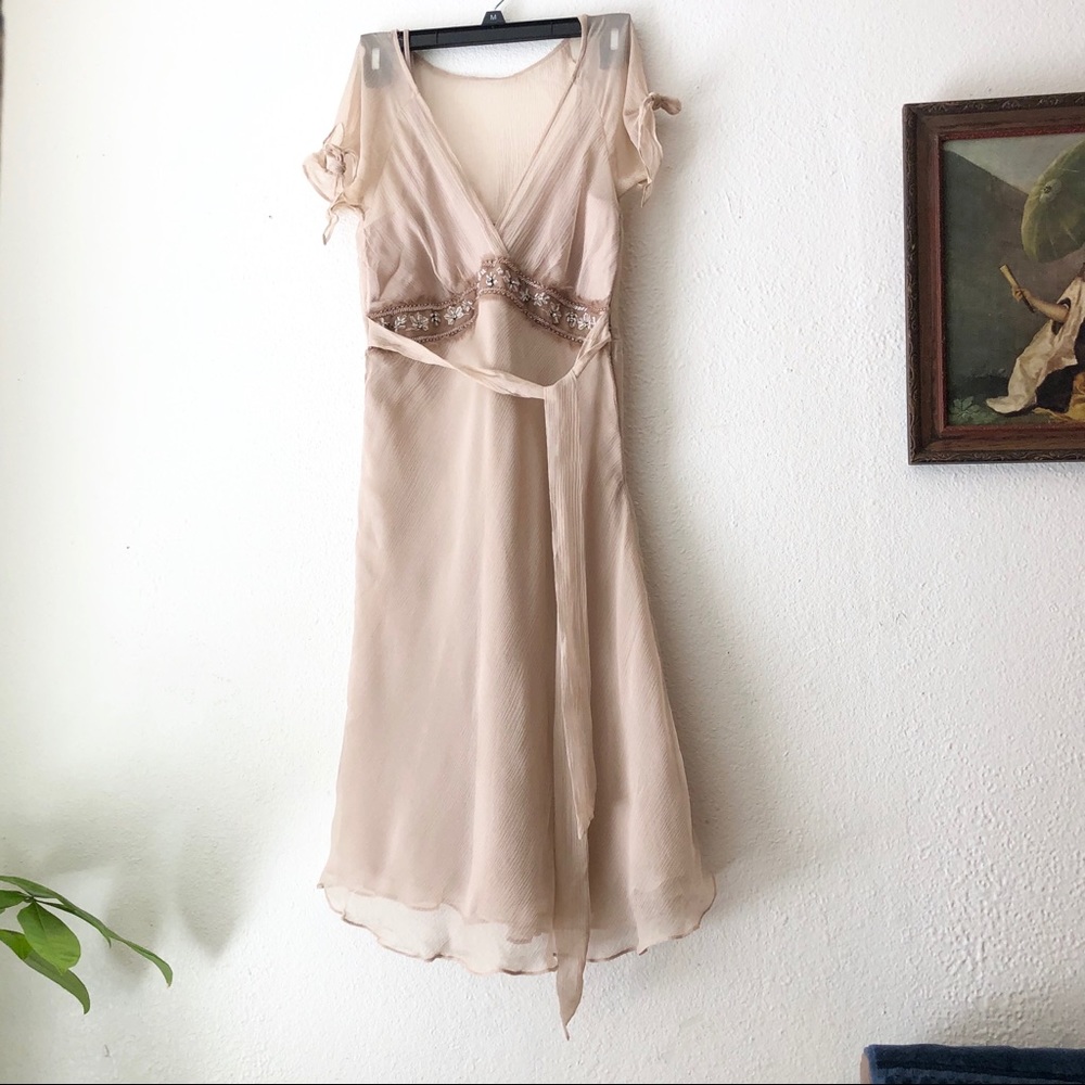 VTG 90’s Embellished Tan Silk Dress